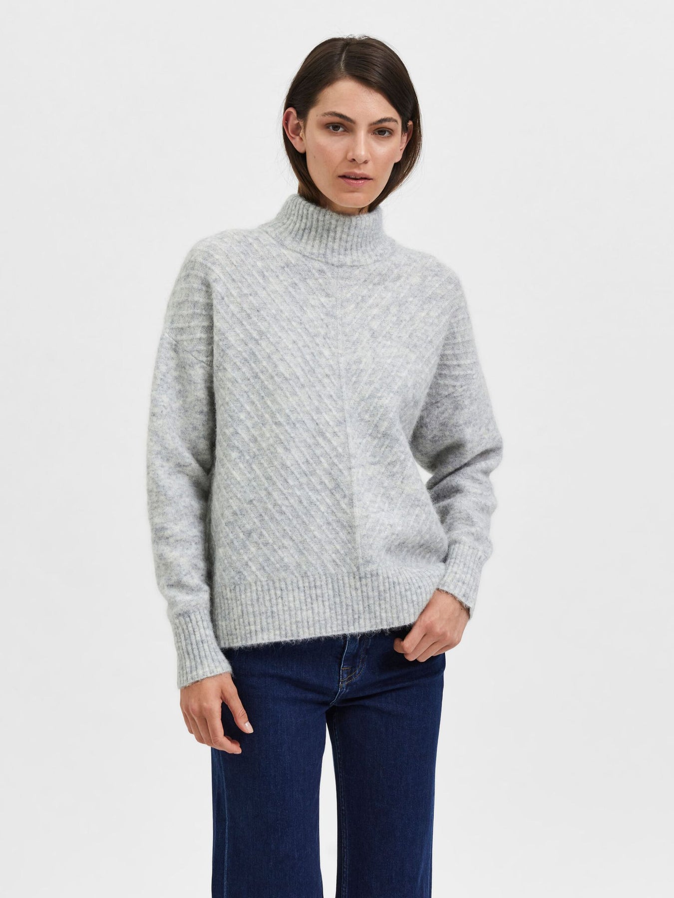Sif Sisse Ls Knit Highneck - Light Grey Melange