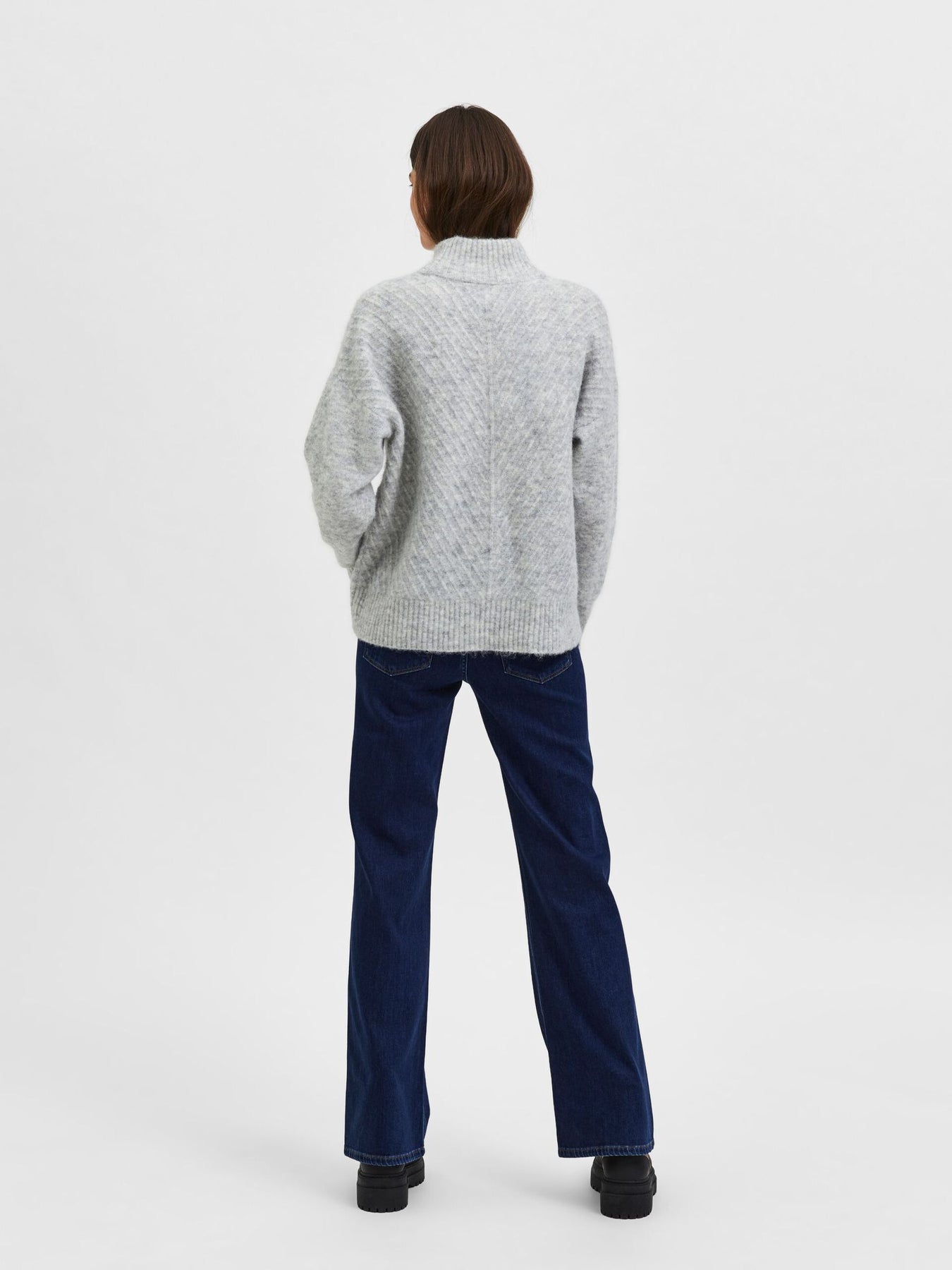 Sif Sisse Ls Knit Highneck - Light Grey Melange