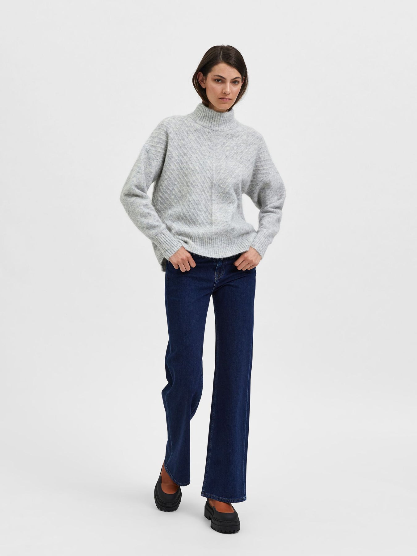 Sif Sisse Ls Knit Highneck - Light Grey Melange