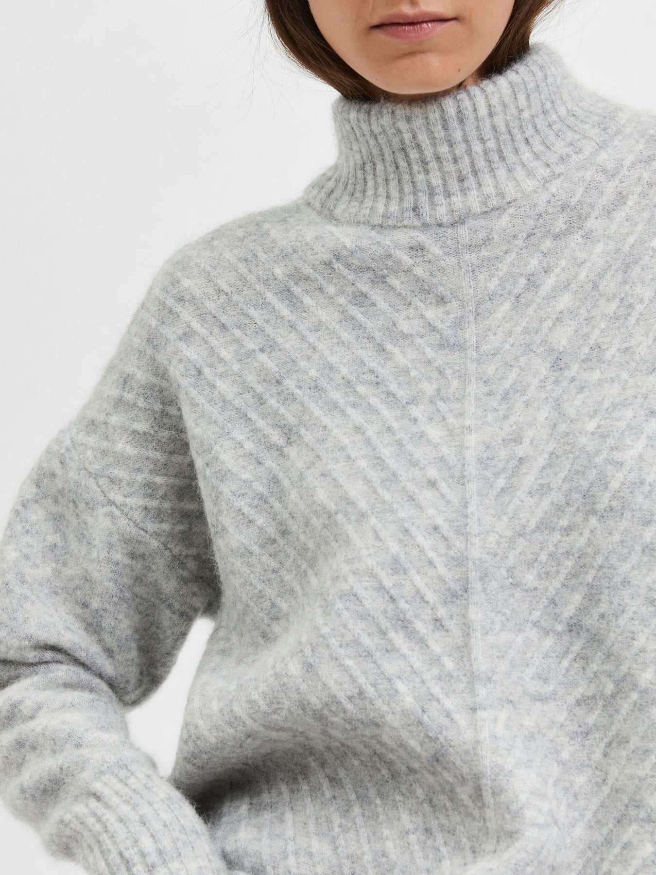 Sif Sisse Ls Knit Highneck - Light Grey Melange