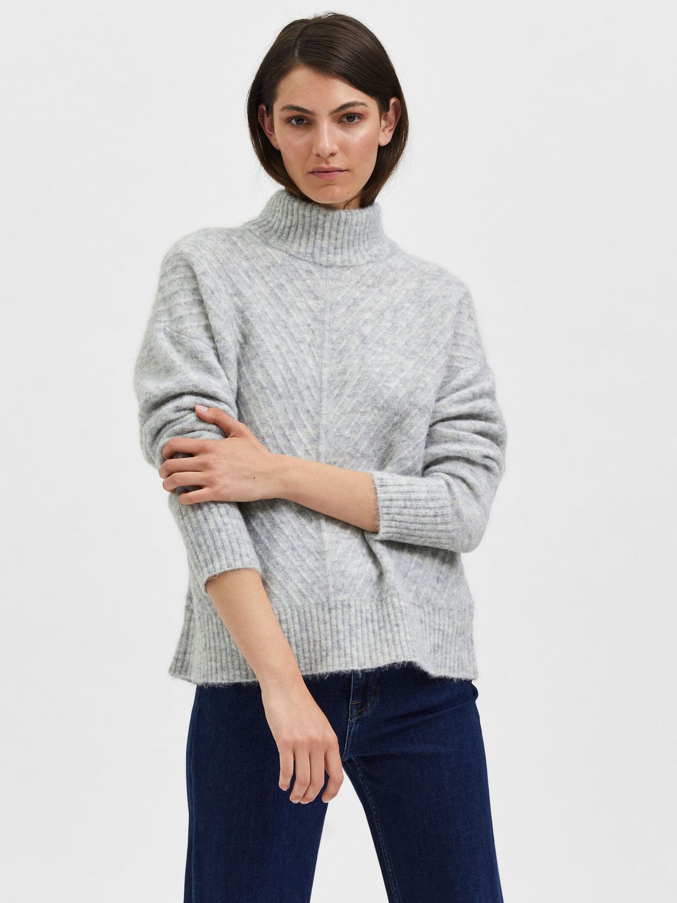 Sif Sisse Ls Knit Highneck - Light Grey Melange