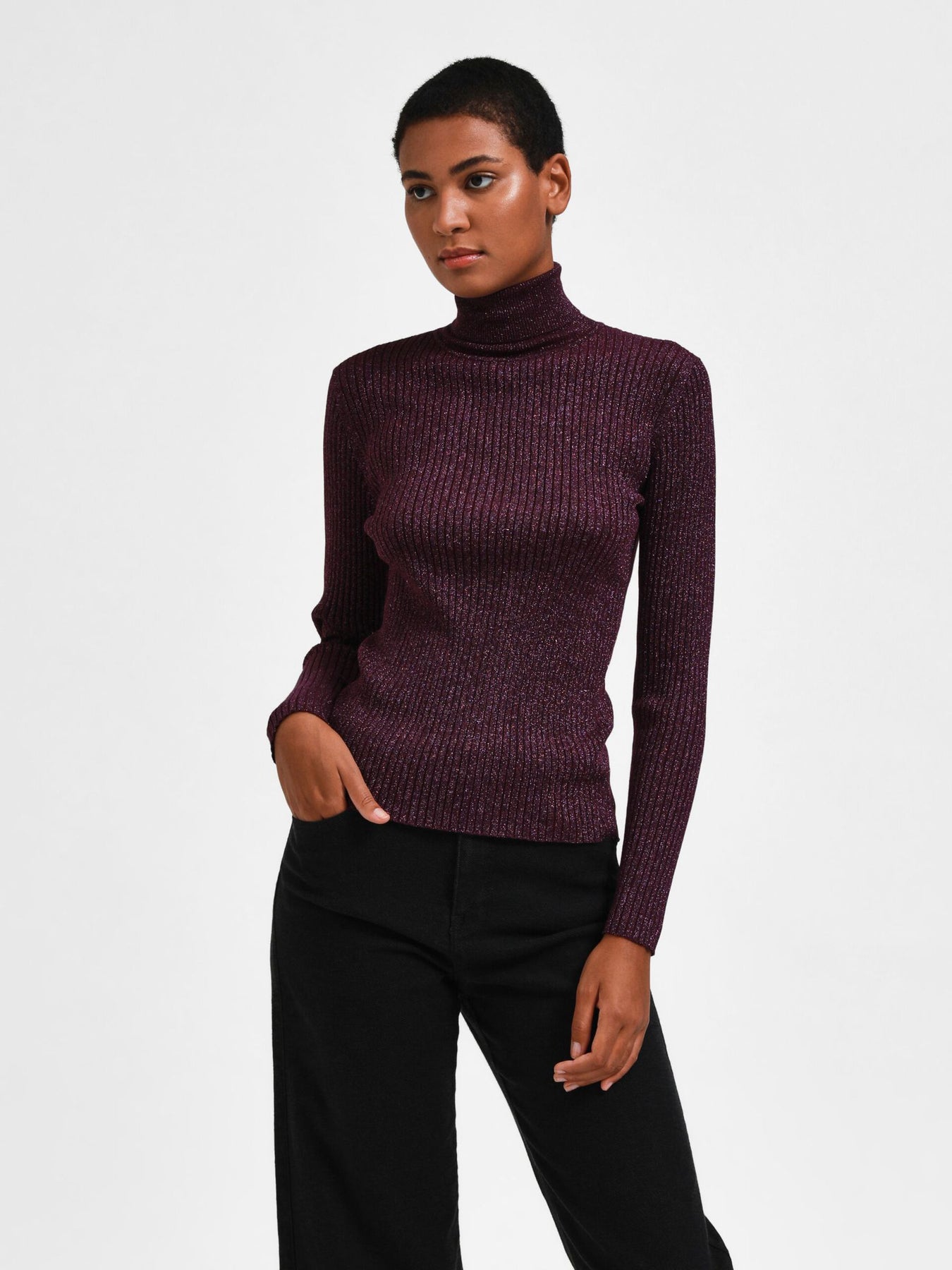 Lydia Ls Knit Rollneck - Potent Purple