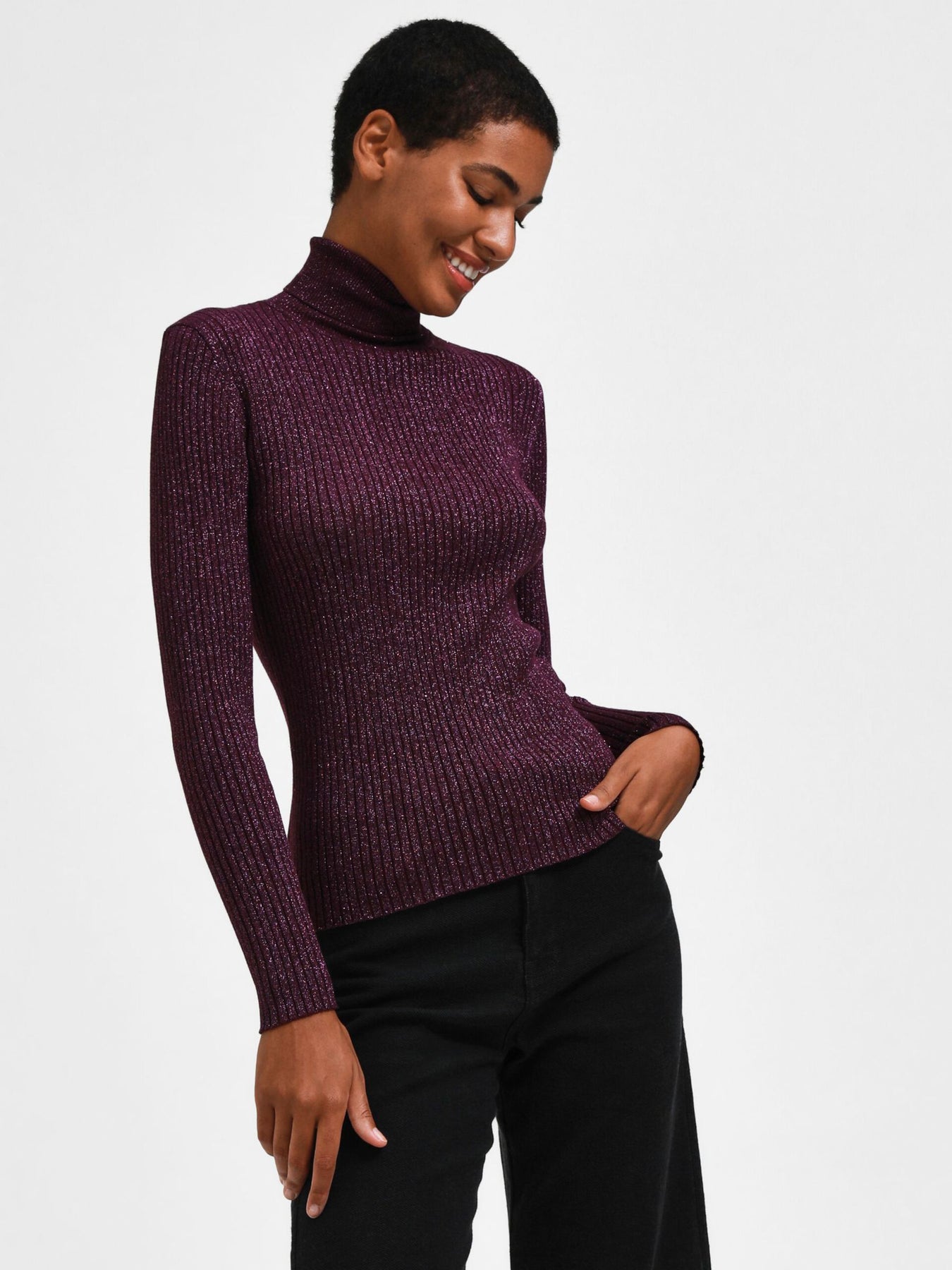 Lydia Ls Knit Rollneck - Potent Purple