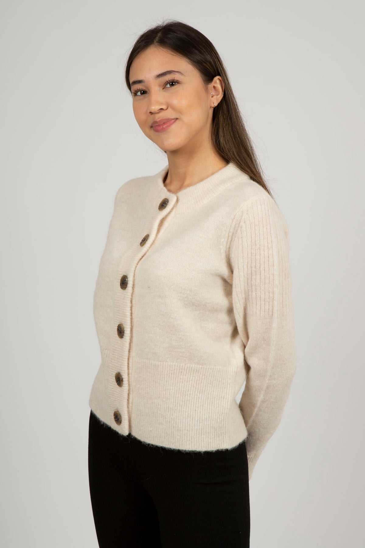 Sia Ls Knit Cardigan - Birch Melange