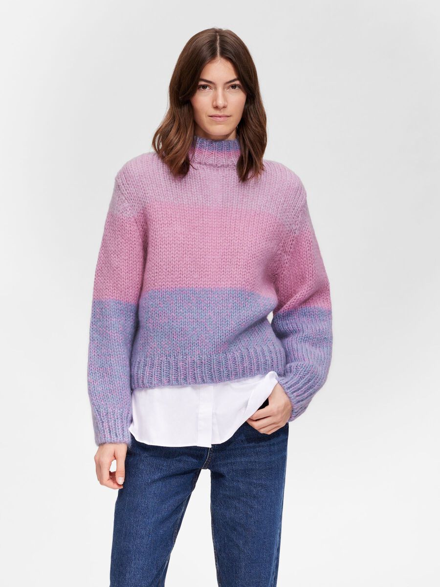 Suanne Stripe Ls Knit Highneck - Orchid Petal/Cornflower Blue