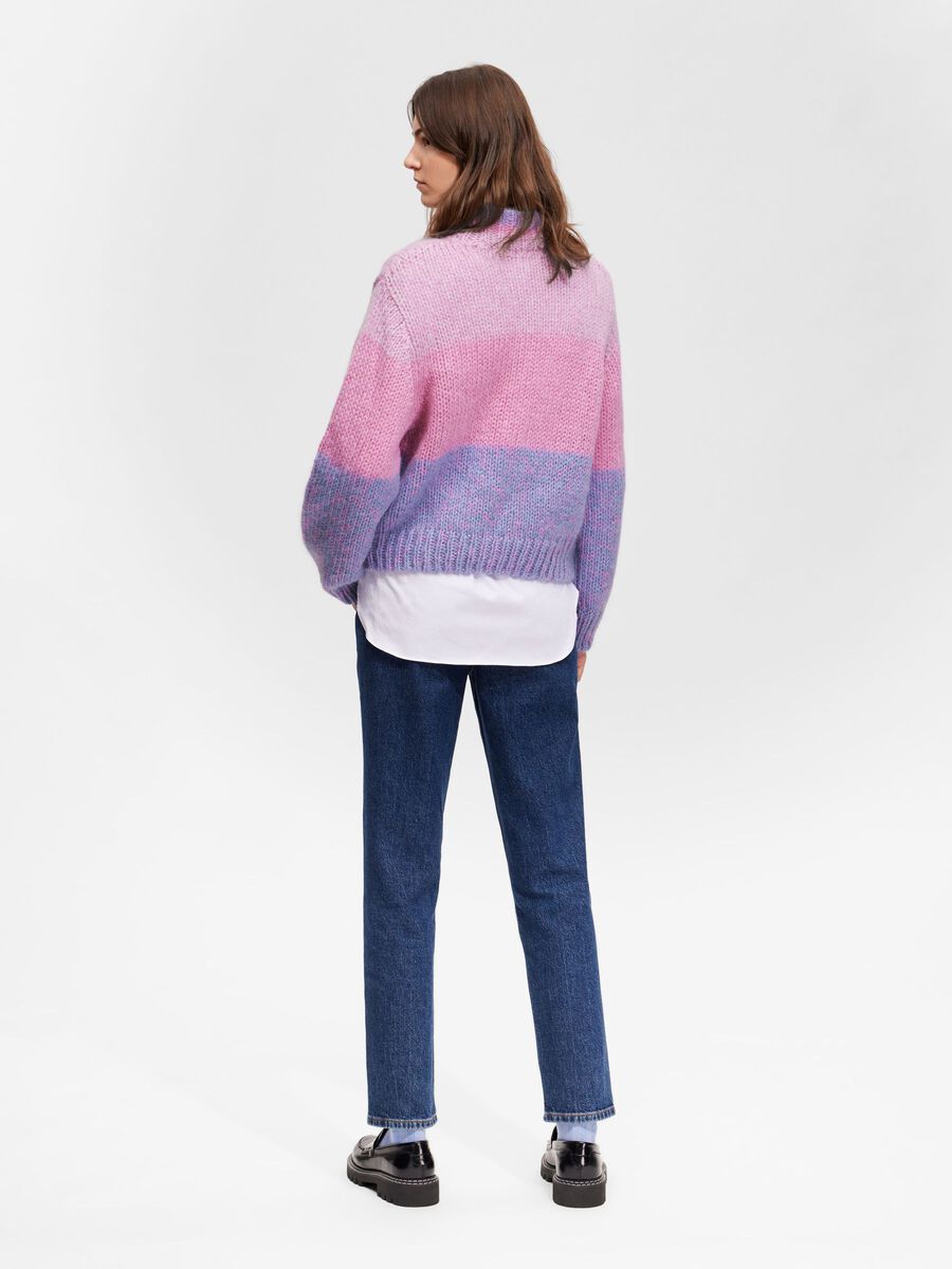 Suanne Stripe Ls Knit Highneck - Orchid Petal/Cornflower Blue