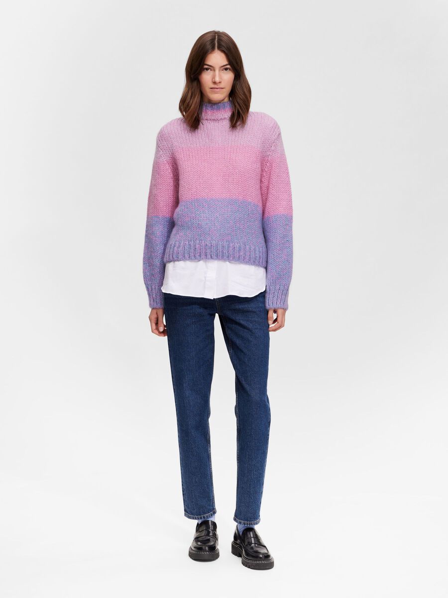 Suanne Stripe Ls Knit Highneck - Orchid Petal/Cornflower Blue