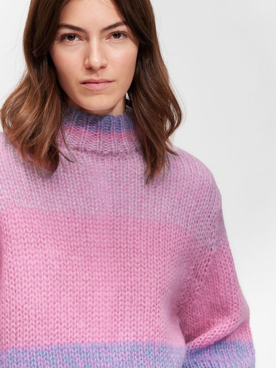 Suanne Stripe Ls Knit Highneck - Orchid Petal/Cornflower Blue