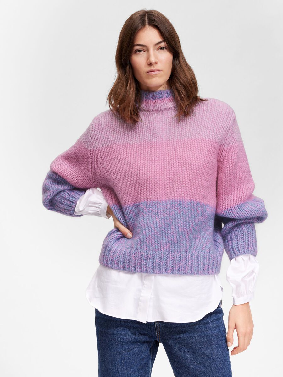 Suanne Stripe Ls Knit Highneck - Orchid Petal/Cornflower Blue