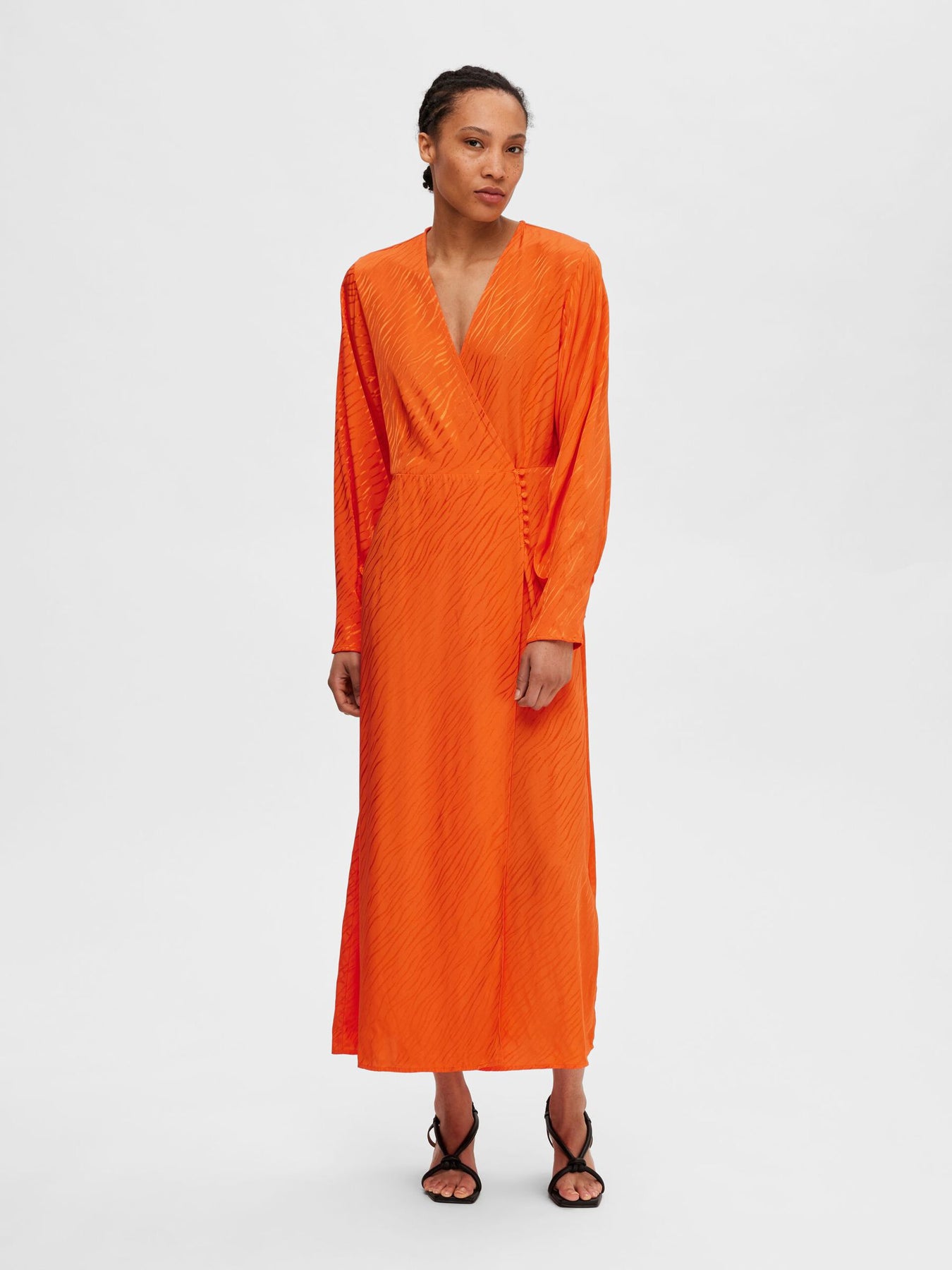 Abienne Ls Satin Ankle Wrap Dress - Orangeade