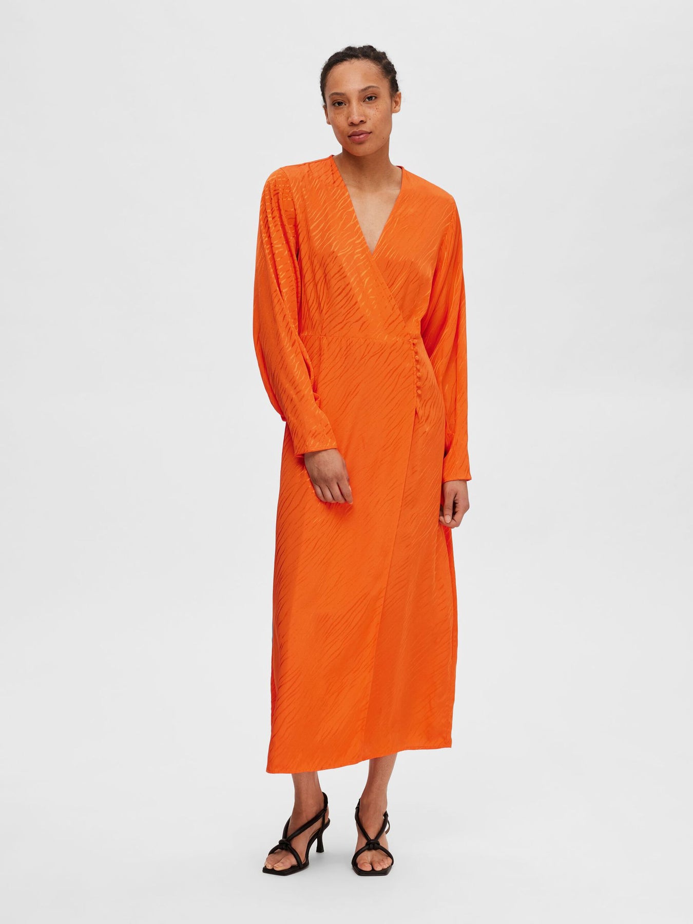 Abienne Ls Satin Ankle Wrap Dress - Orangeade