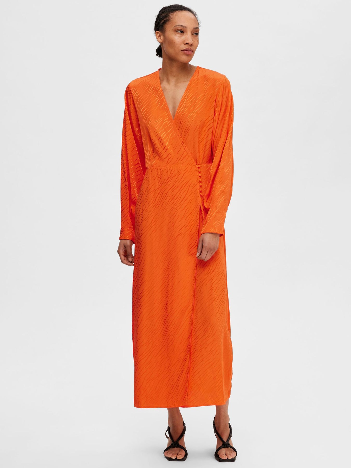 Abienne Ls Satin Ankle Wrap Dress - Orangeade