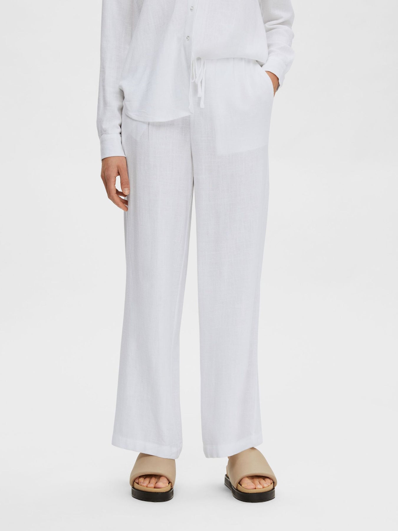 Viva-Gulia HW Long Linen Pant - Bright White