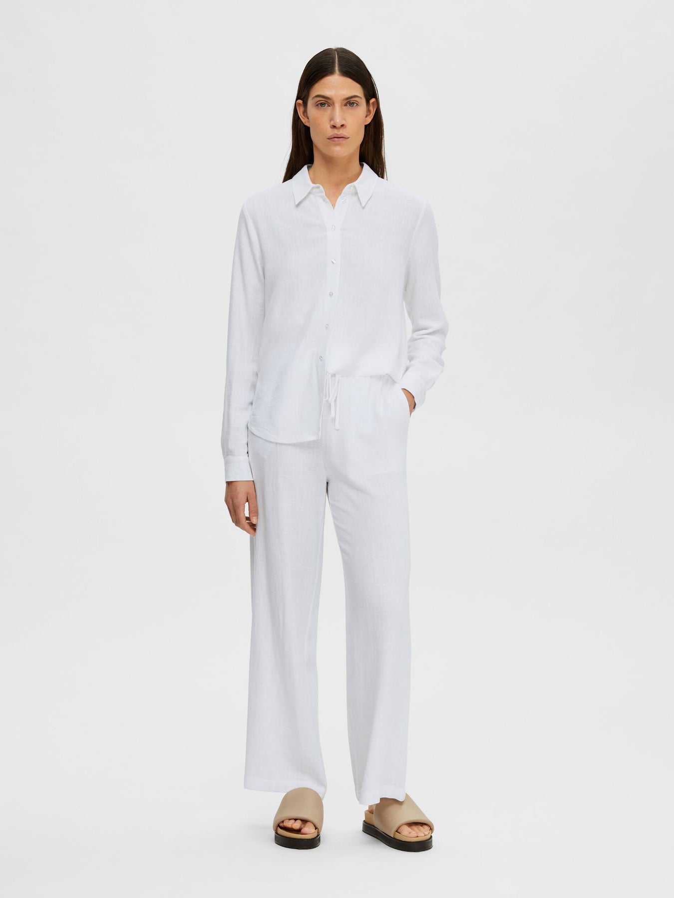 Viva-Gulia HW Long Linen Pant - Bright White
