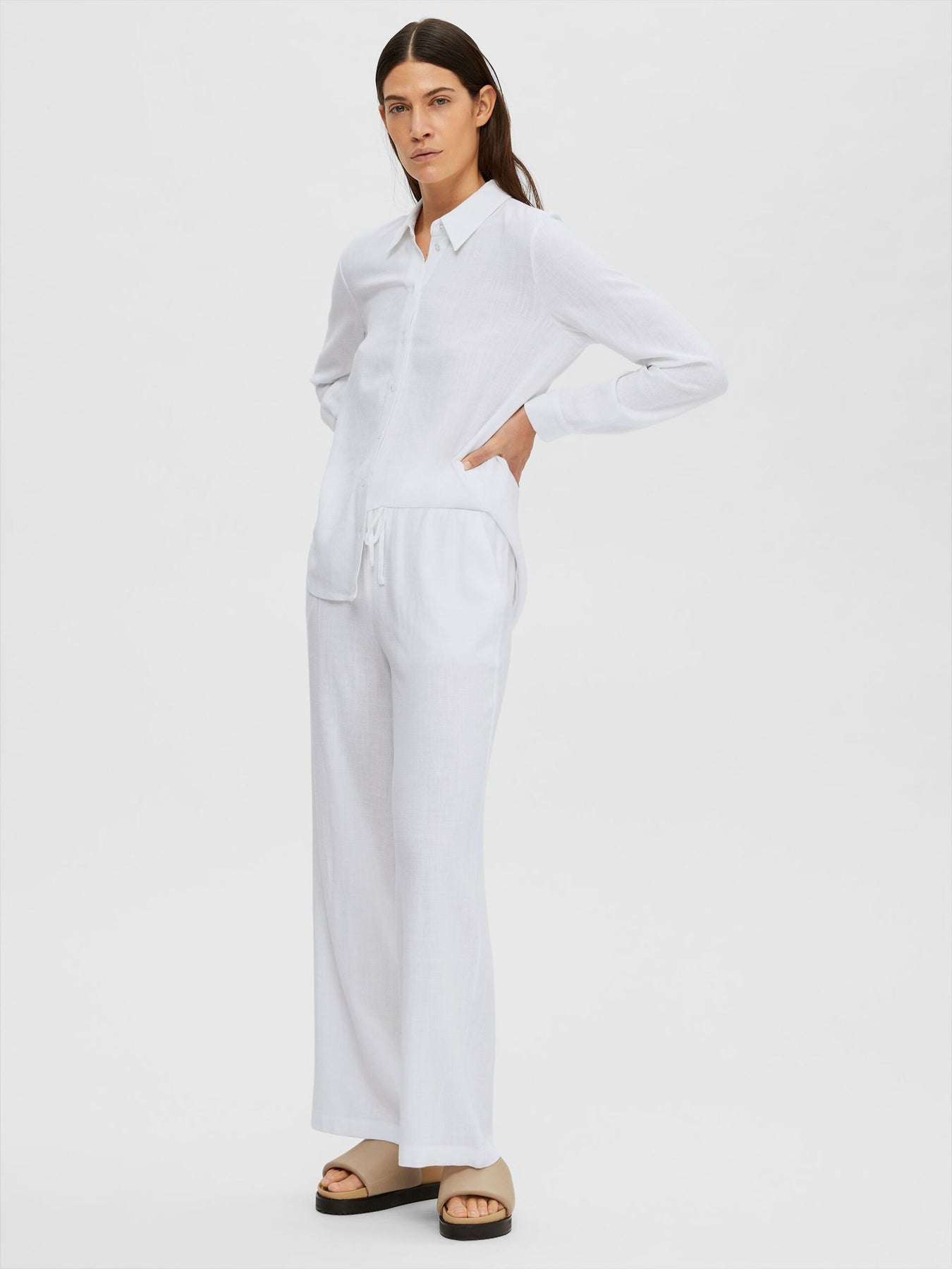 Viva-Gulia HW Long Linen Pant - Bright White