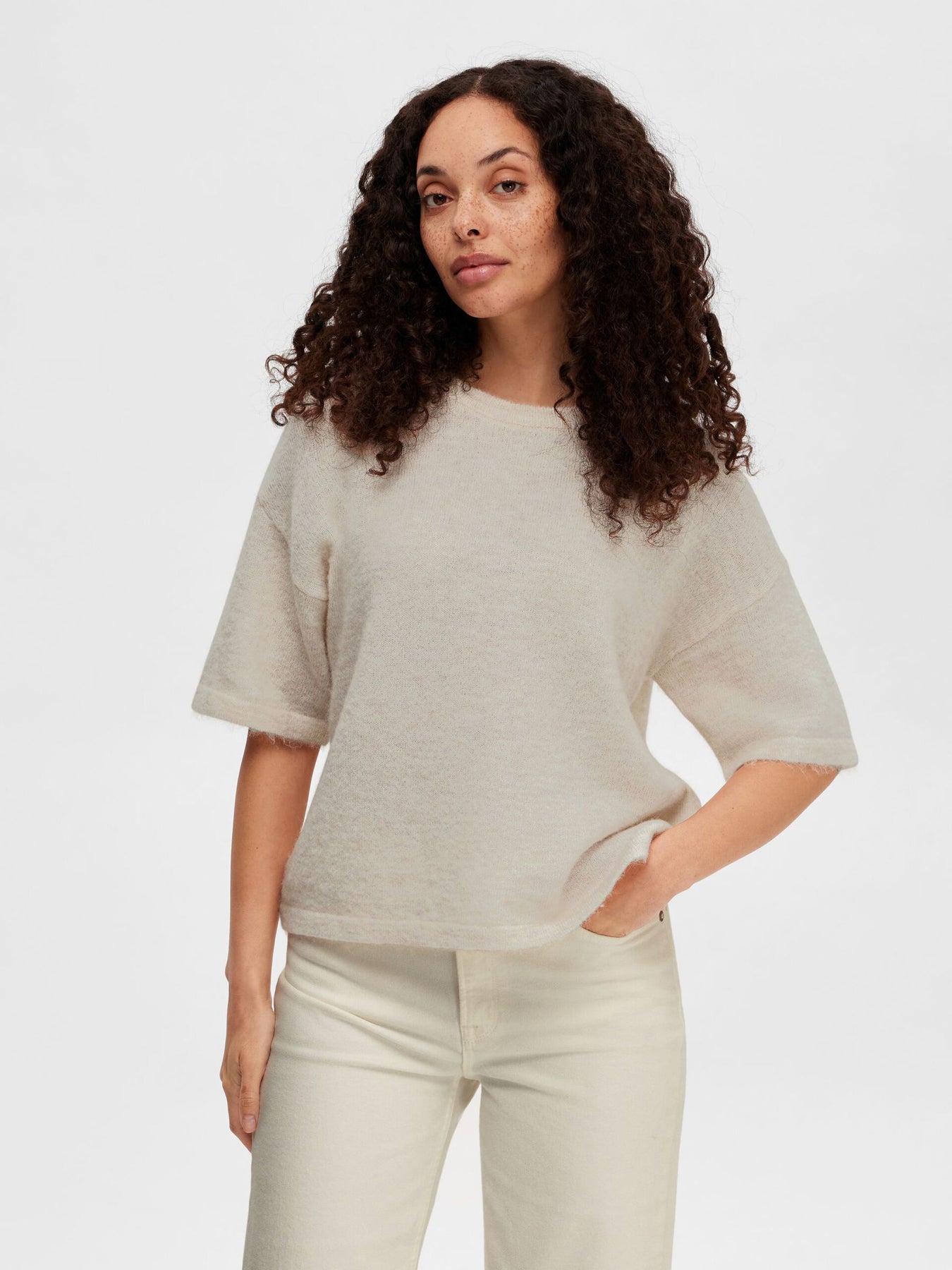 Liliana Me 2/4 Knit O-Neck - Birch Melange