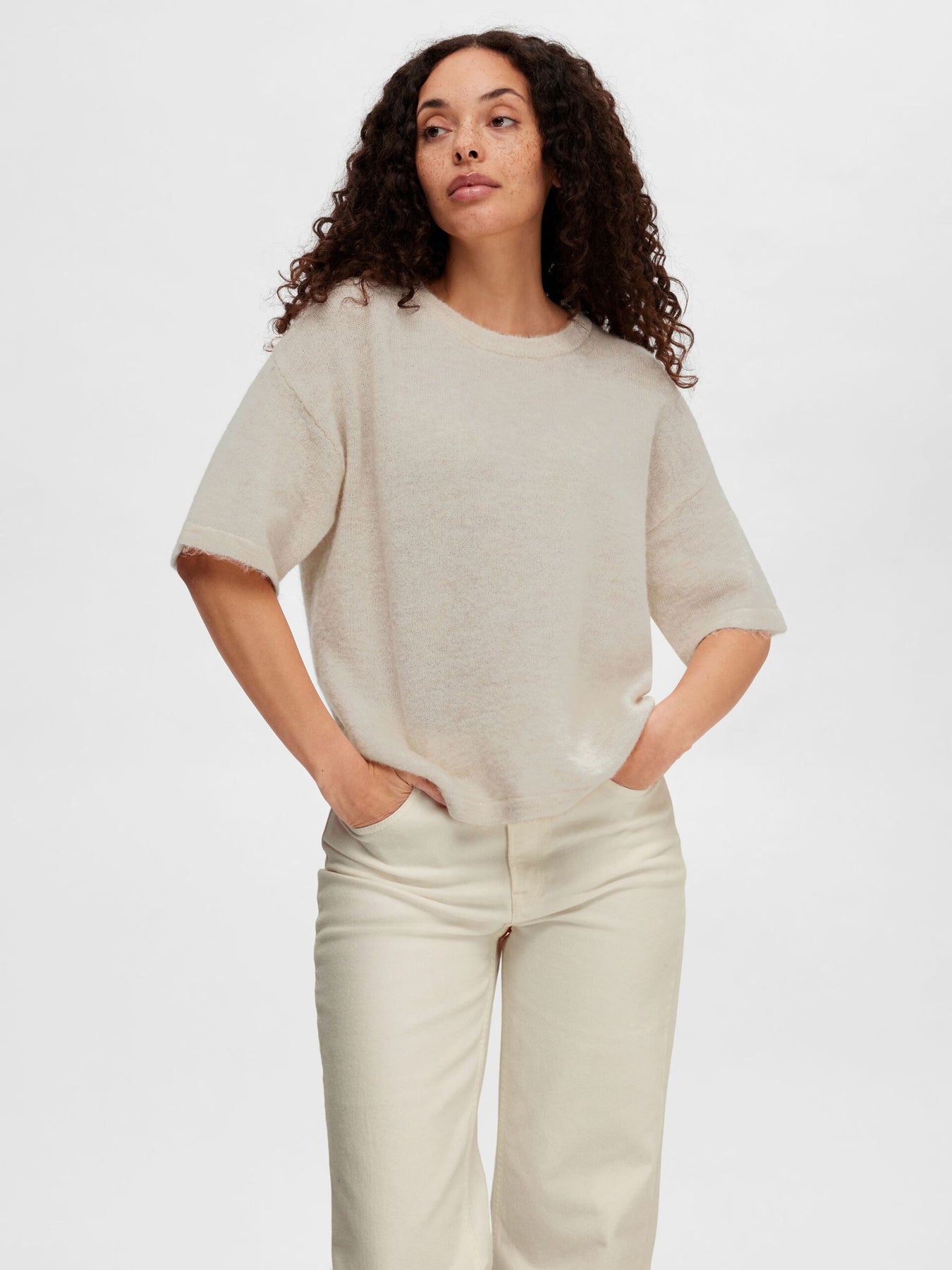 Liliana Me 2/4 Knit O-Neck - Birch Melange