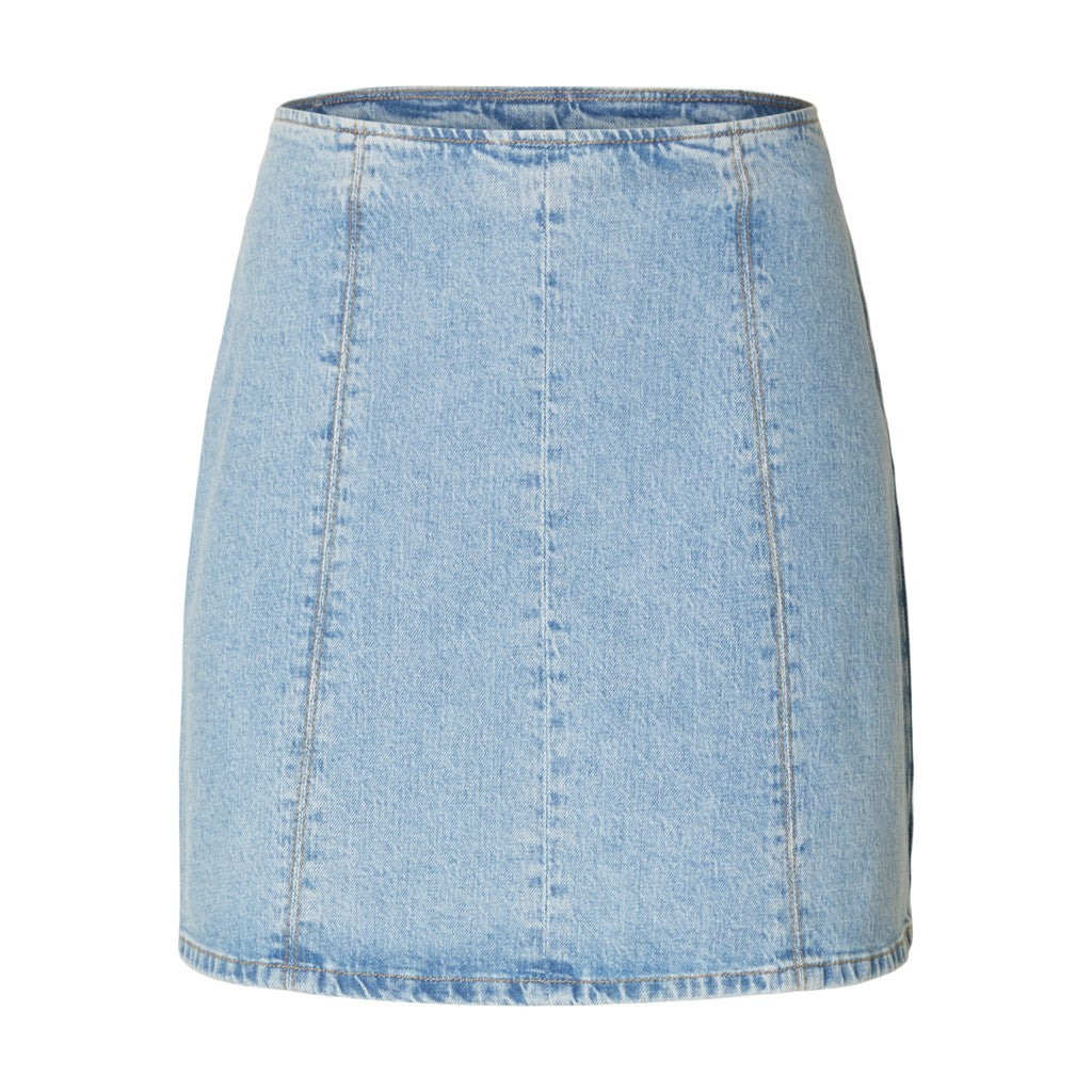 Krista HW Light Blue Denim Skirt - Light Blue Denim