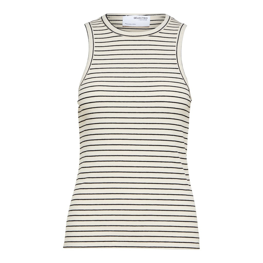 Anna O-Neck Striped Tank Top - Sandshell