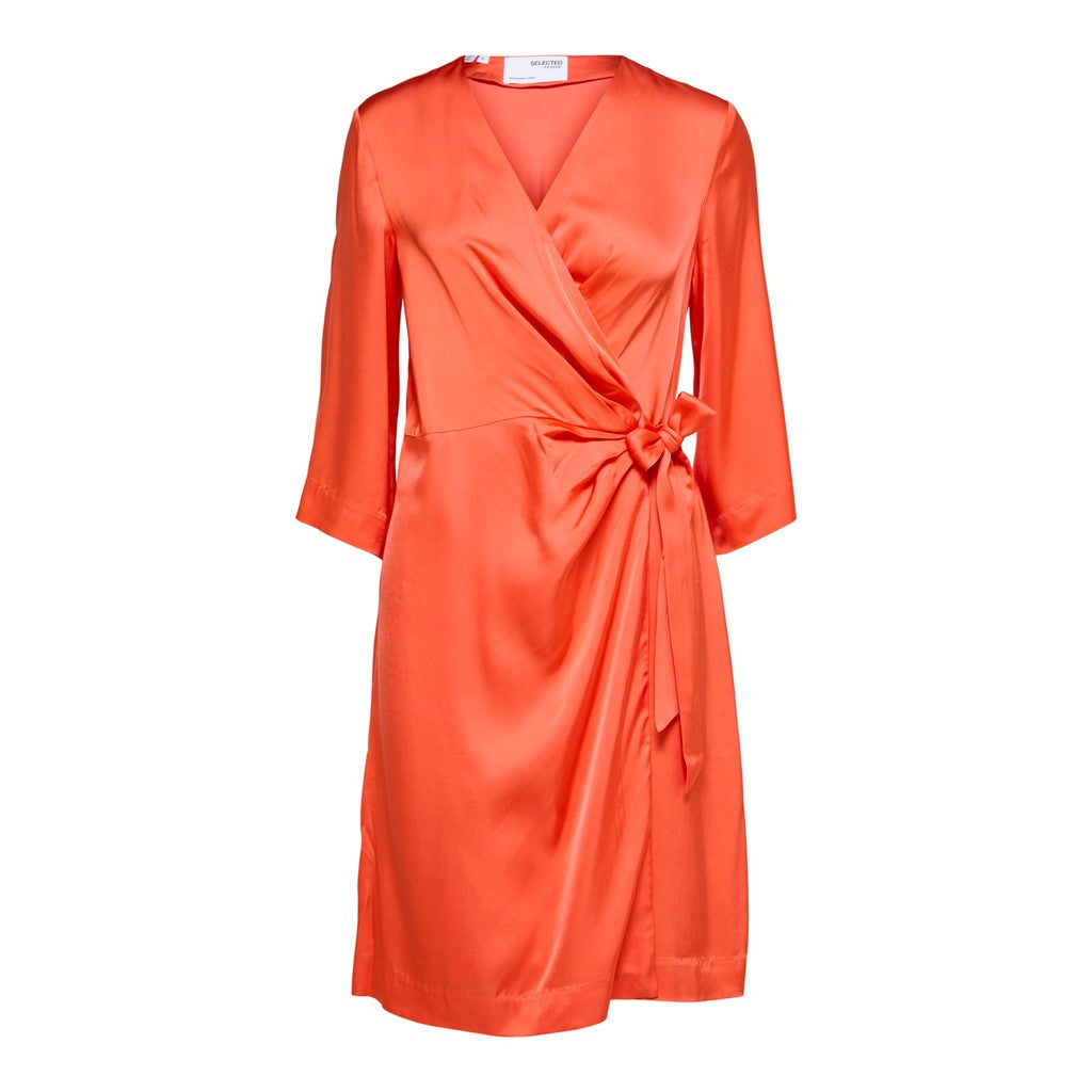 Franziska 3/4 Short Satin Wrap Dress - Emberglow