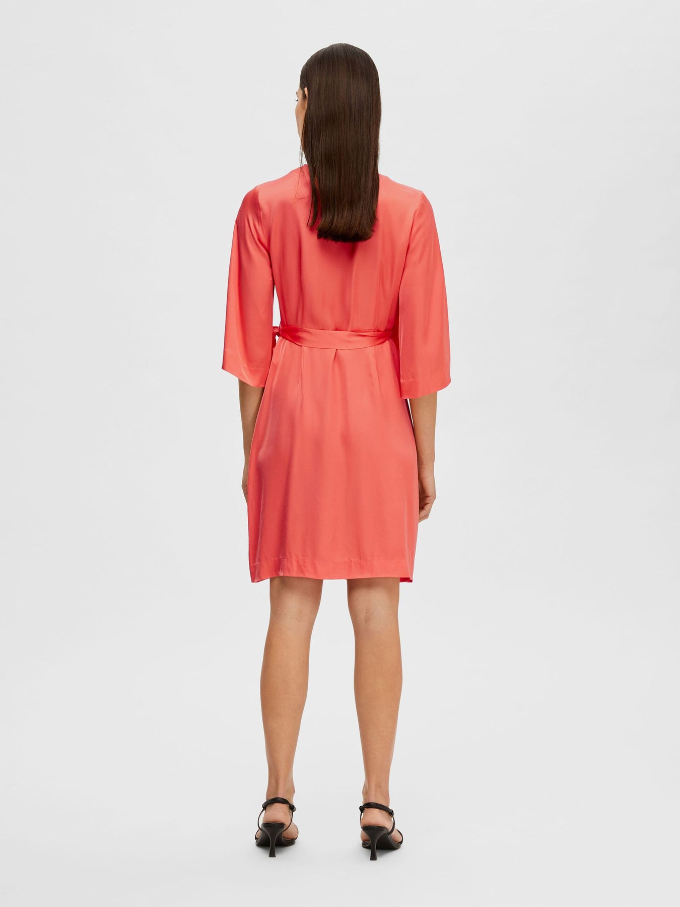 Franziska 3/4 Short Satin Wrap Dress - Emberglow