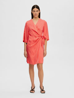 Franziska 3/4 Short Satin Wrap Dress - Emberglow