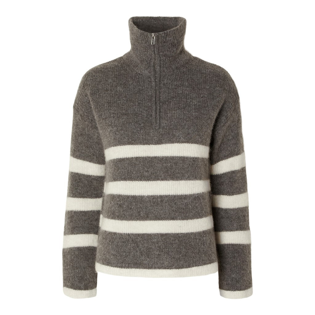Maline LS Knit Half Zip - Medium Grey Melange Birch