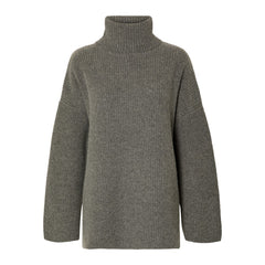Mary LS Long Knit Roll Neck - Light Grey Melange