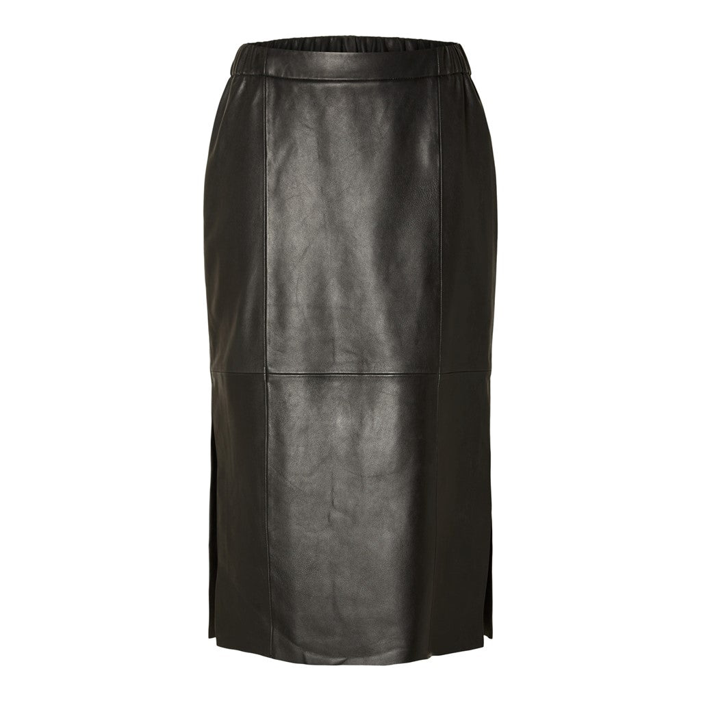 Fianna HW Midi Leather Skirt - Black