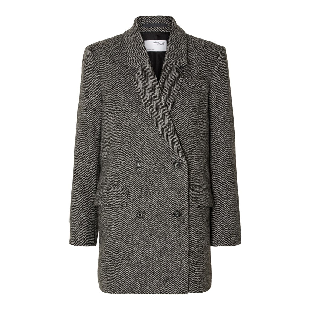 Hera LS Relaxed Blazer - Dark Grey Melange W/Herringbone
