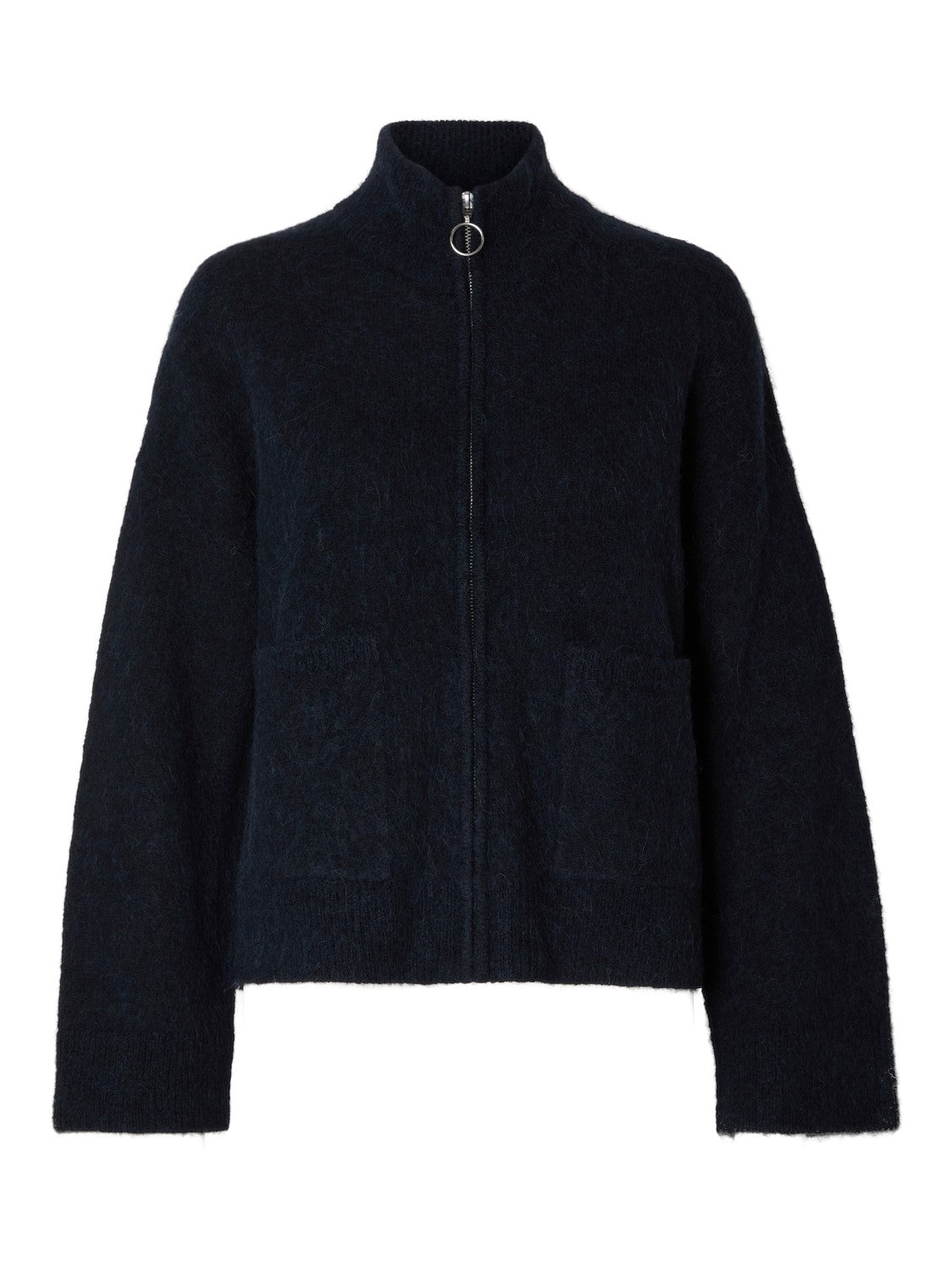 Sia Ras LS Knit Zipper Kofta - Dark Sapphire Melange