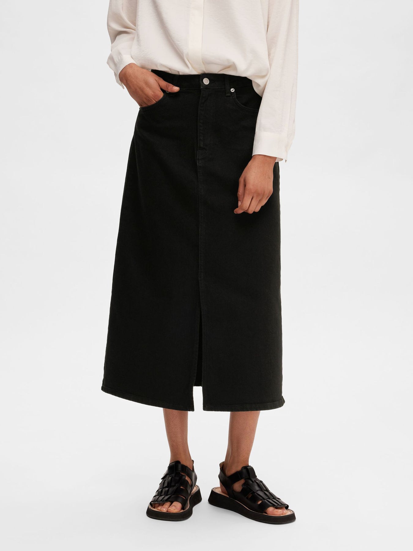 Selected Femme Krista-Gerda HW Denim Maxikjol - Black Denim