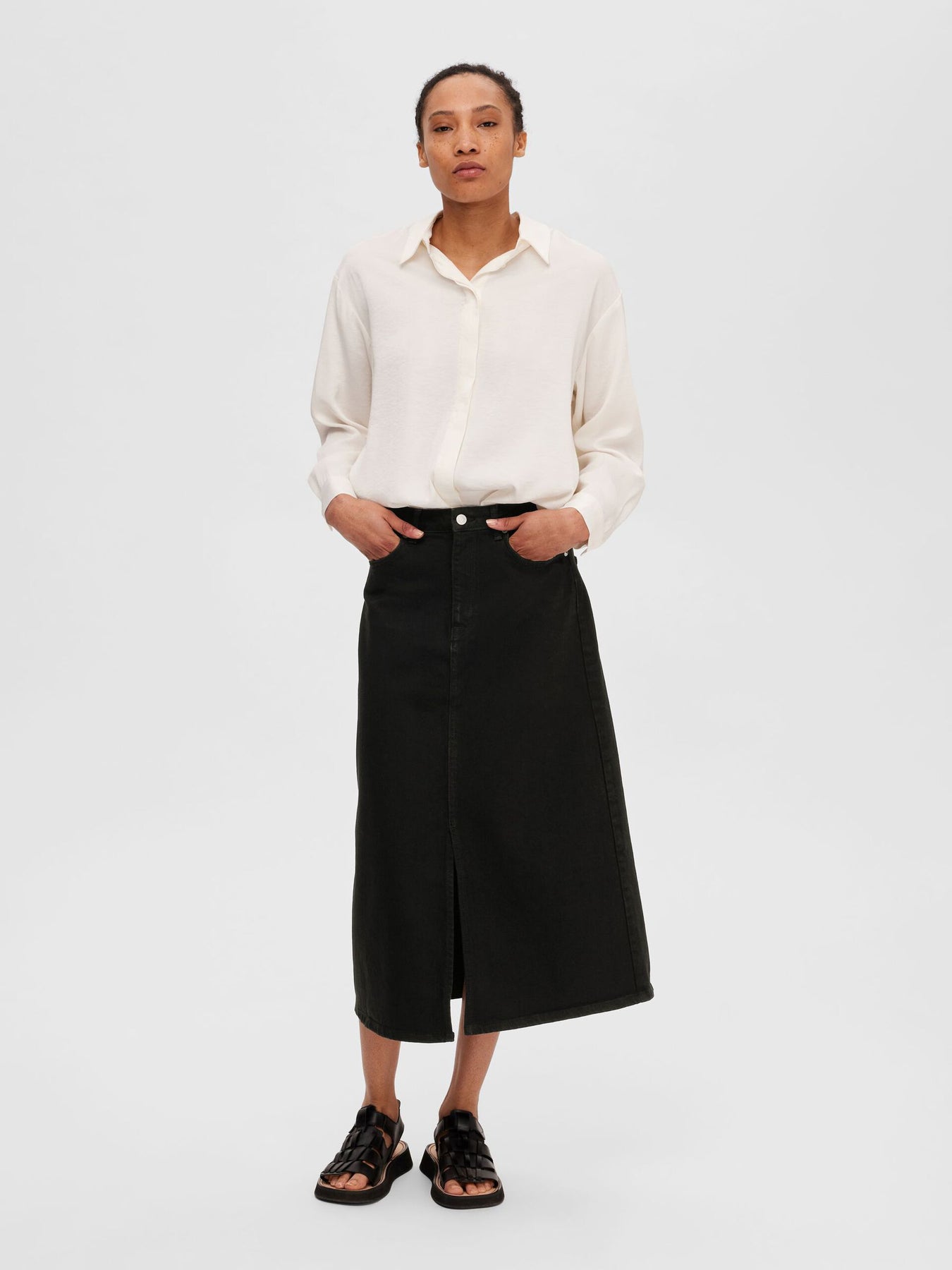 Selected Femme Krista-Gerda HW Denim Maxikjol - Black Denim