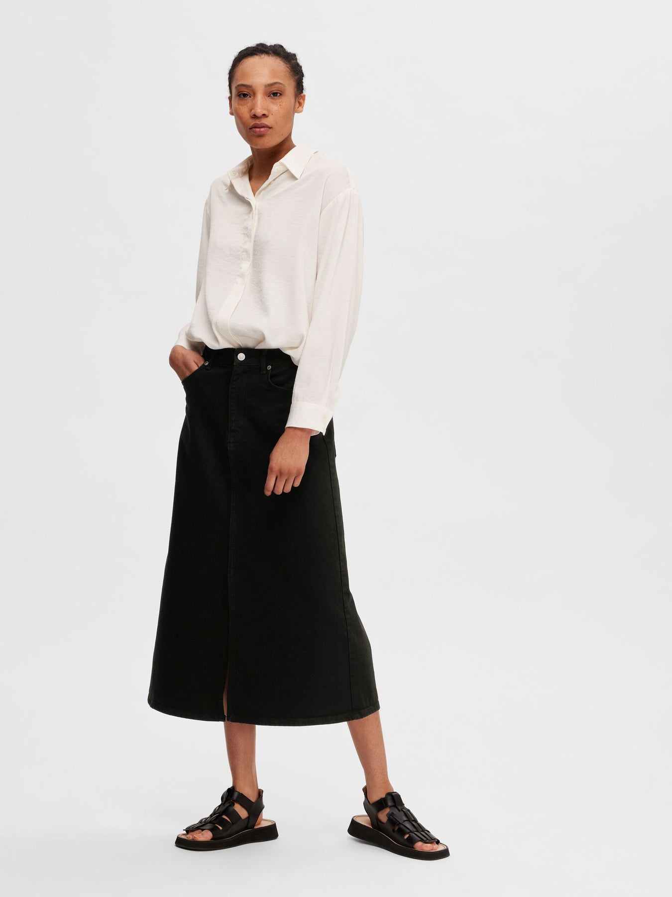 Selected Femme Krista-Gerda HW Denim Maxikjol - Black Denim