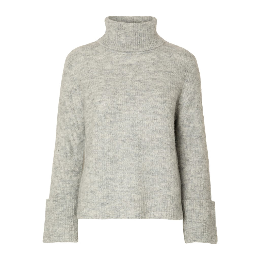 Sia Ras LS Knit Rollneck - Light Grey Melange