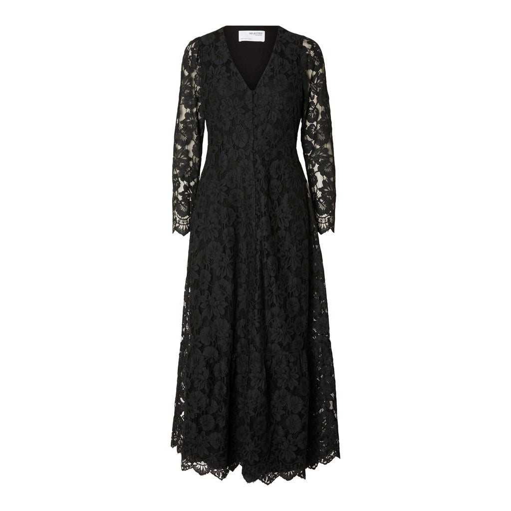 Tara LS Ankle Lace Dress B - Black