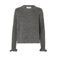 Sia Ras LS Knit Frill Cuff O-Neck B - Medium Grey Melange
