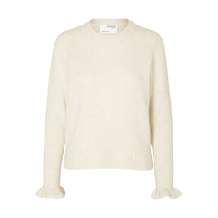 Sia Ras LS Knit Frill Cuff O-Neck B - Birch Melange