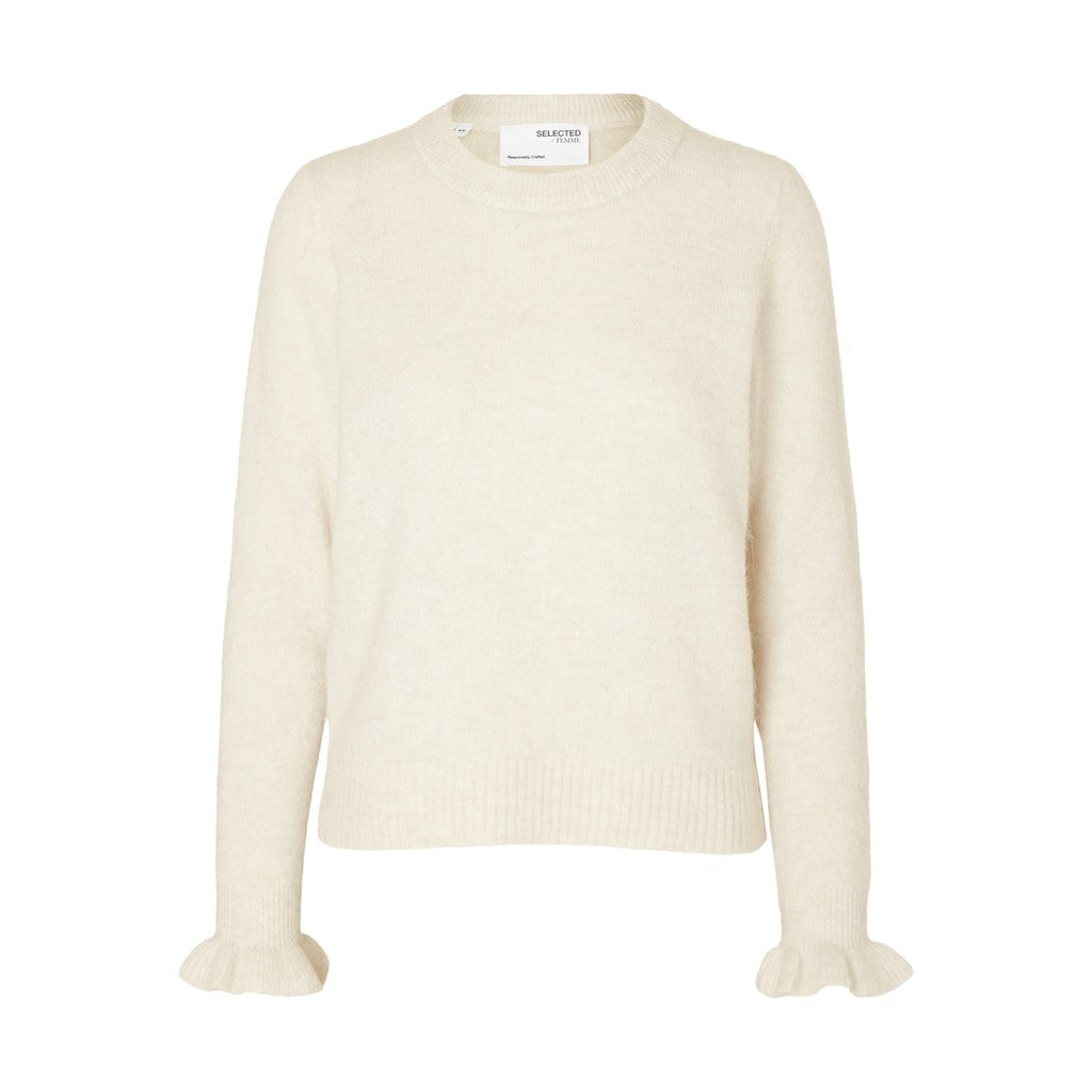 Sia Ras LS Knit Frill Cuff O-Neck B - Birch Melange