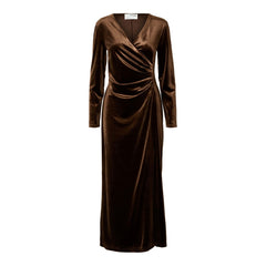 Tara LS Velvet Ankle Dress - Copper Brown