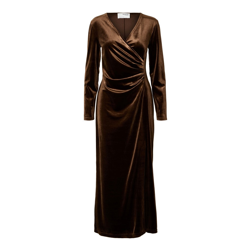 Tara LS Velvet Ankle Dress - Copper Brown