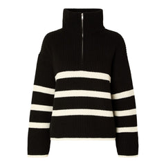 Bloomie LS Knit Half Zip - Black Snow White