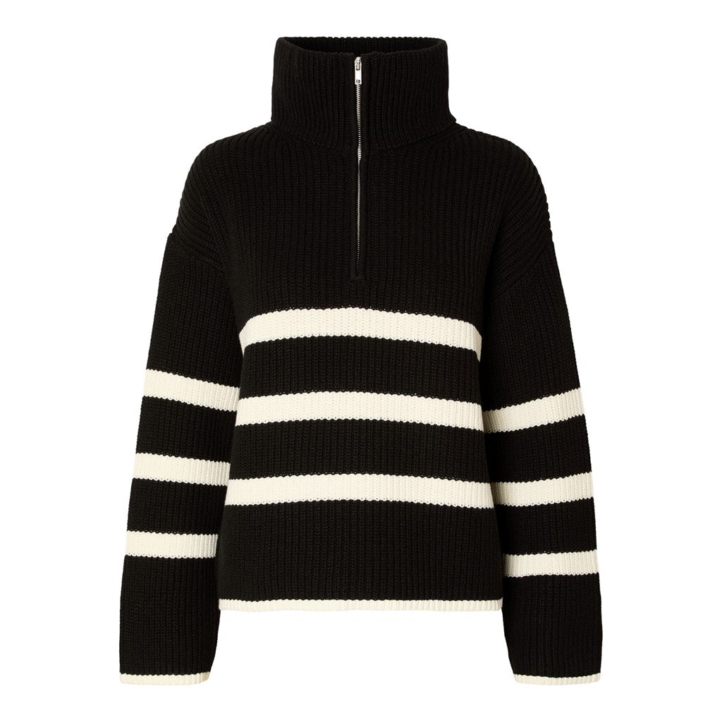 Bloomie LS Knit Half Zip - Black Snow White