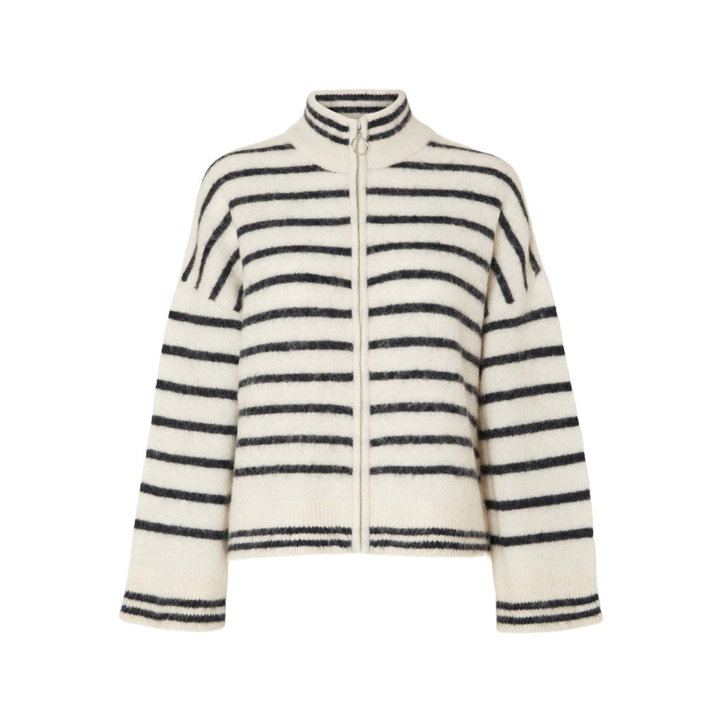Sia Ras Stripe LS Knit Cardigan EX - Birch/Dark Sapphire