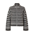 Sia Ras Stripe LS Knit Cardigan EX - Medium Grey Melange/Black