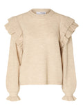 Lulu Ls Knit Shoulder Frills O-Neck - Birch Melange
