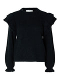 Lulu Ls Knit Shoulder Frills O-Neck - Dark Sapphire Melange