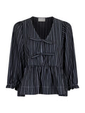 Bella Double Stripe Blouse - Dark Grey