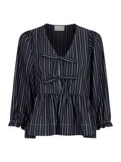 Bella Double Stripe Blouse - Dark Grey