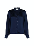 Massima Drapy Satin Blouse - Dark Navy